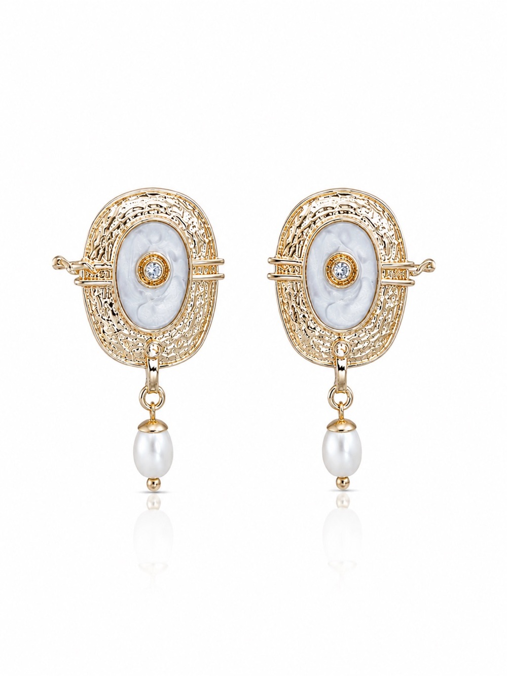 Gold and White Pearl Drop Earrings